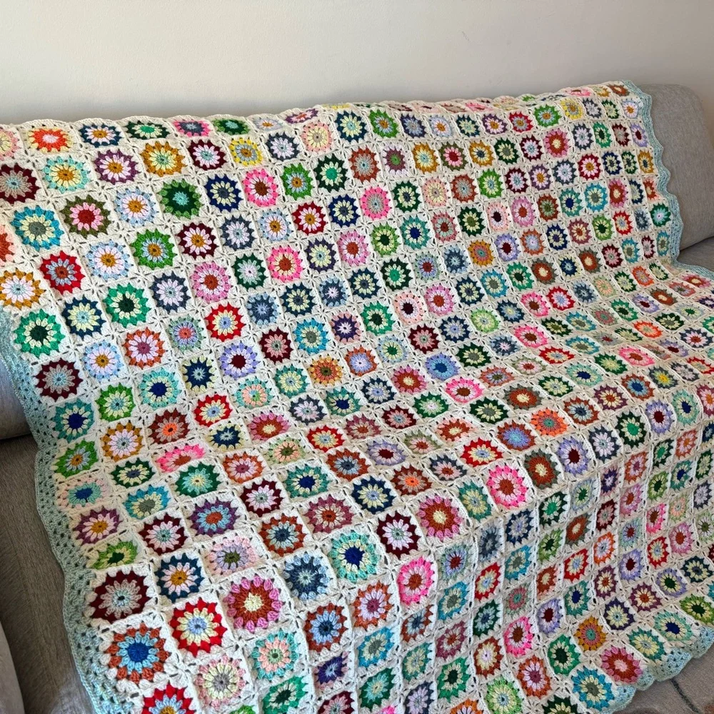 Granny square flower Blanket throw afghan 87” x 87”
